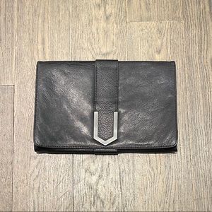 ALLIBELLE BLACK LEATHER OVERSIZED CLUTCH